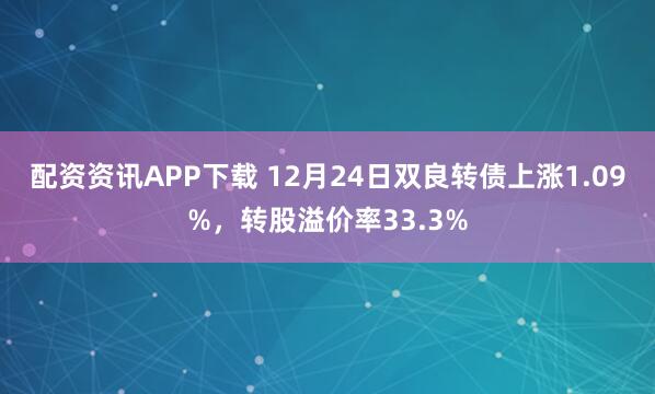配资资讯APP下载 12月24日双良转债上涨1.09%，转股溢价率33.3%