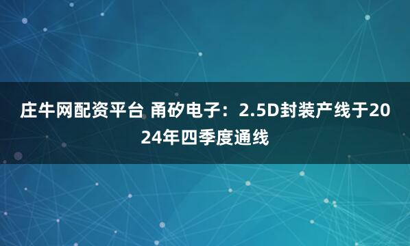 庄牛网配资平台 甬矽电子：2.5D封装产线于2024年四季度通线